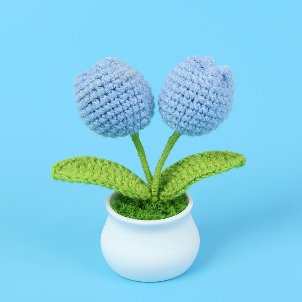 Tulips Crochet Flower Potted Cerative Handmade Knitted Flowers Artificial Flowers Decoration Car Desktop Home Decor