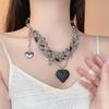 American Heavy Industry Heart-shaped Beaded Necklace, - Female Instagram Hip-hop Cold Retro Collarbone Chain.