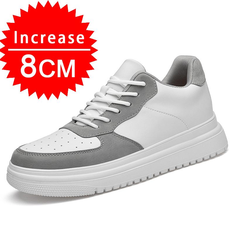 Men's Lift Sneakers Elevator Shoes Height Increase Insole 8cm White Black Taller Shoes Leisure Fashion Sports Plus Size 36-44