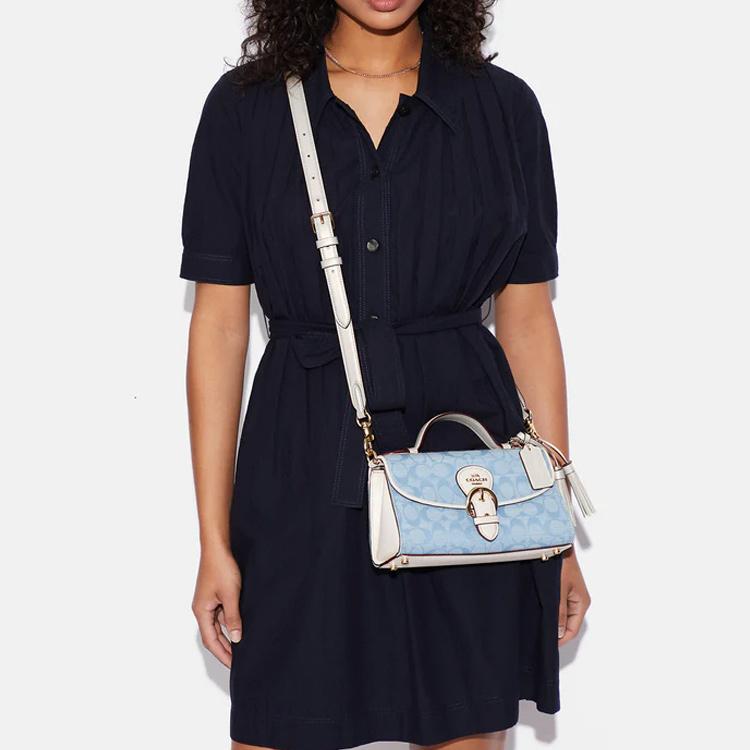 New COACH Kleo Canvas With Leather And Smooth Leather Shoulder Bag Crossbody Bag Handbag Women's Blue Monogram C8513-IMUDY