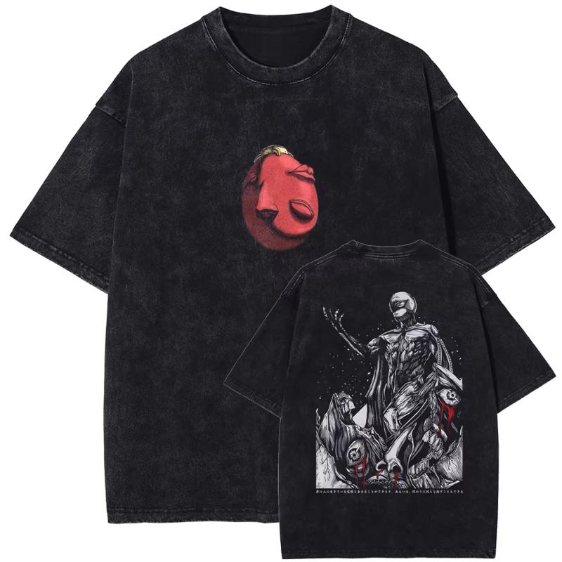 Anime Berserk Griffith Vintage Graphic Washed Tee Men Manga Gothic T-shirts Casual Tshirt Harajuku Male Street Tops