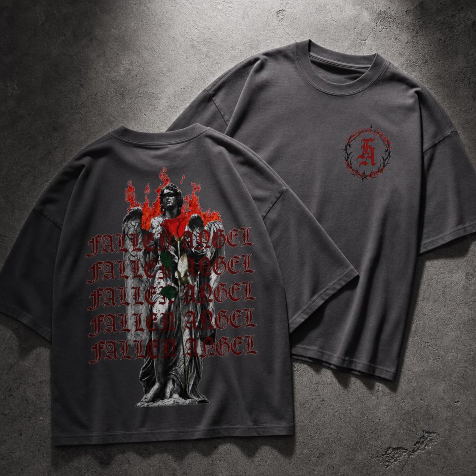 Fallen Angel Gothic T-Shirt, Oversized Heavy Metal Graphic Tee, Y2K Grunge Alt Clothing 2XL