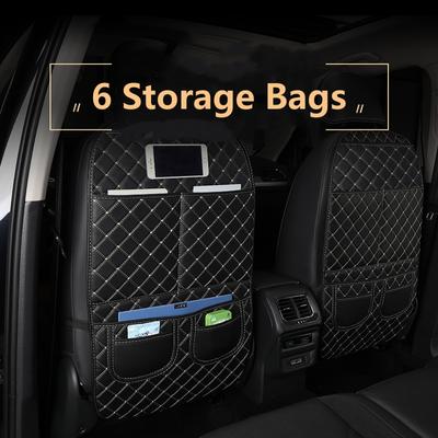 Car Anti Kicks Pad With Organizer Pocket Leather Universal Seat Back Leather Protector Cover Waterproof Backseat Child Kick Mats