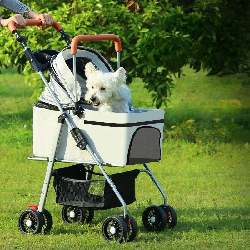 High-view Lightweight Pet Stroller Foldable Pet Dog Stroller Multi-directional Breathable Pet Stroller Detachable Basket