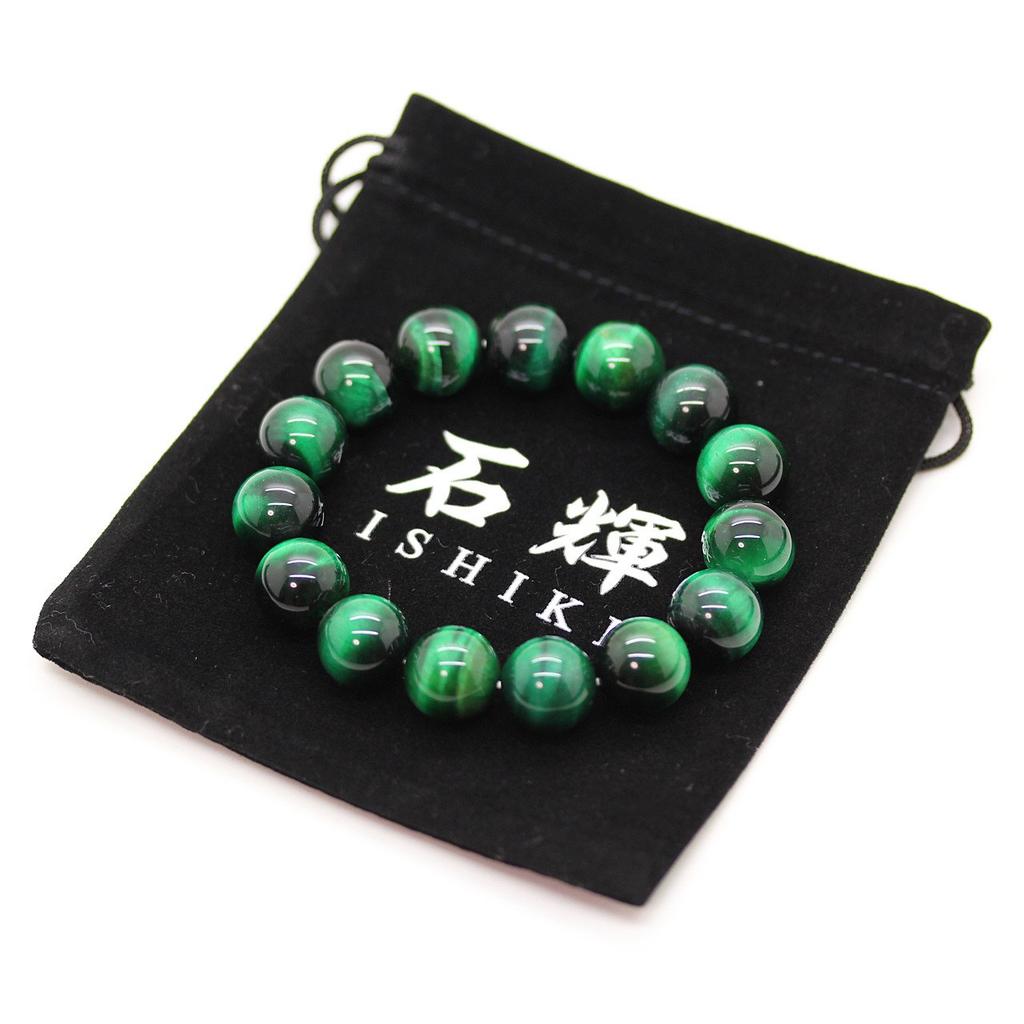 Green Tiger Eye 14mm Prayer Beads Bracelet Natural Stone Power Stone Money Luck Work Luck Financial Luck [Sekki] [b314]