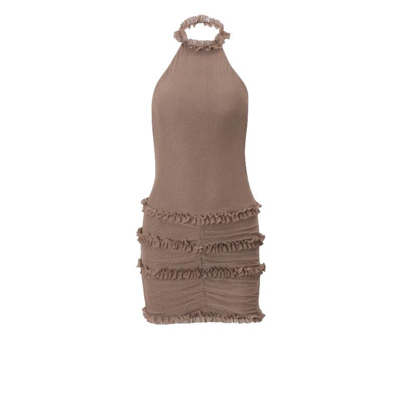 

European and American winter new fashionable and sexy nightclub senior backless hip-wrapped sleeveless neck dress women S темно-коричневого