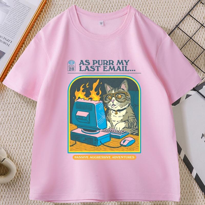 Funny Cat Work Graphic Tshirts Casual Cotton Short Sleeve Round Neck T Shirt Streetwear Unisex Women Summer Comfortable Tees