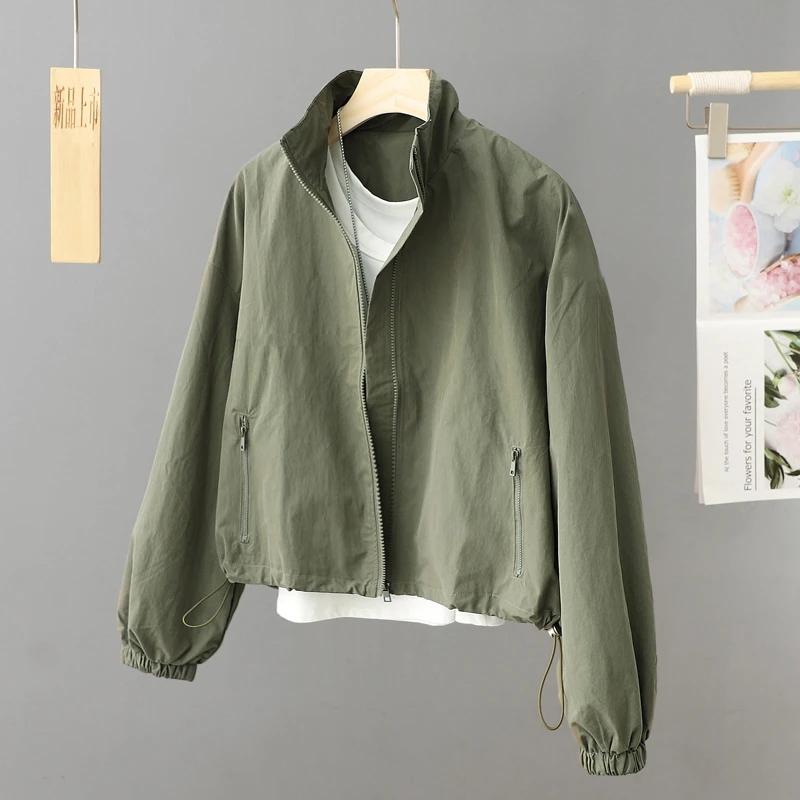 Frühling Sommer Dünne Strickjacke Jacke Damenjacken Reißverschluss Langarm Einfach Uni Hoher Kragen Damenmantel Oberteile
