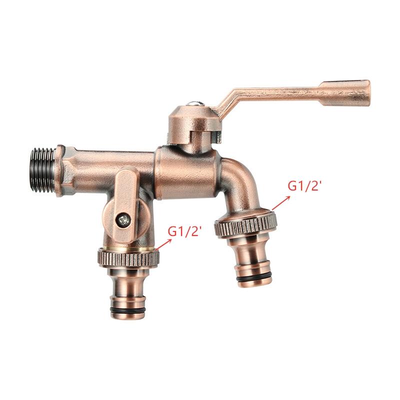 1PC Brass Bibcock 7 Colors Bronze Antique Outdoor Dual Outlet Faucet Washing Machine Out Garden Balcony Frost Protection Tap