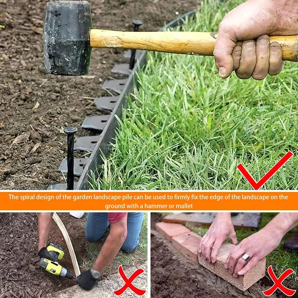 90/30 peças de 8 polegadas de plástico para bordas de paisagens, pregos de ancoragem, espirais para barreira contra ervas daninhas, pavimentação, bordas de paisagens