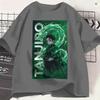 Kamado Tanjiro Tshirt Summer Demon Slayered Trendy Cool Tshirts Male 100 Cotton O Neck Plus Size Top Tees Short Sleeves