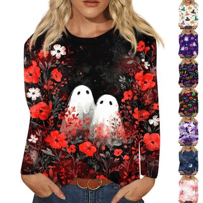 Women's Fashion Casual Long Sleeve Halloween Print Round Neck Top