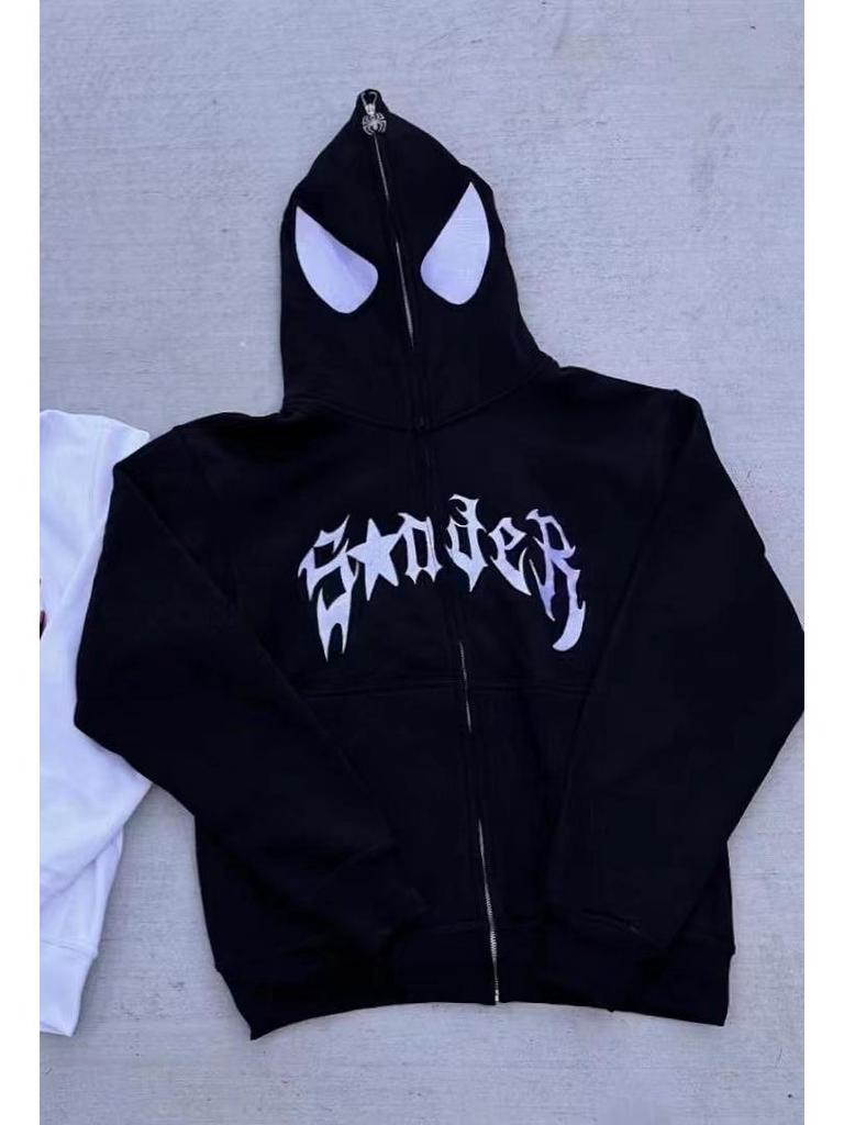 2023 Unisex Gothic Spider Print Zipper Hoodie - European & American Dark Sportswear, Harajuku Plus Size Couples Sweatshirt