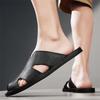 Men Slippers Handmade Simple Flats Brown Leather Sandals Outdoor Summer Roman Sandals Closed Toe Beach Shoes Plus Size