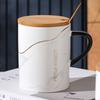 Nordic Ceramic Cup with Lid Spoon Marble Textured Large Capacity Mug Creative Personality Ins Office Water Cup