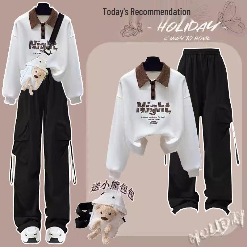 

Комплект толстовки и брюк широкого кроя в студенческом стиле для девочек - Мода осени 2024 для младшей и старшей школы M