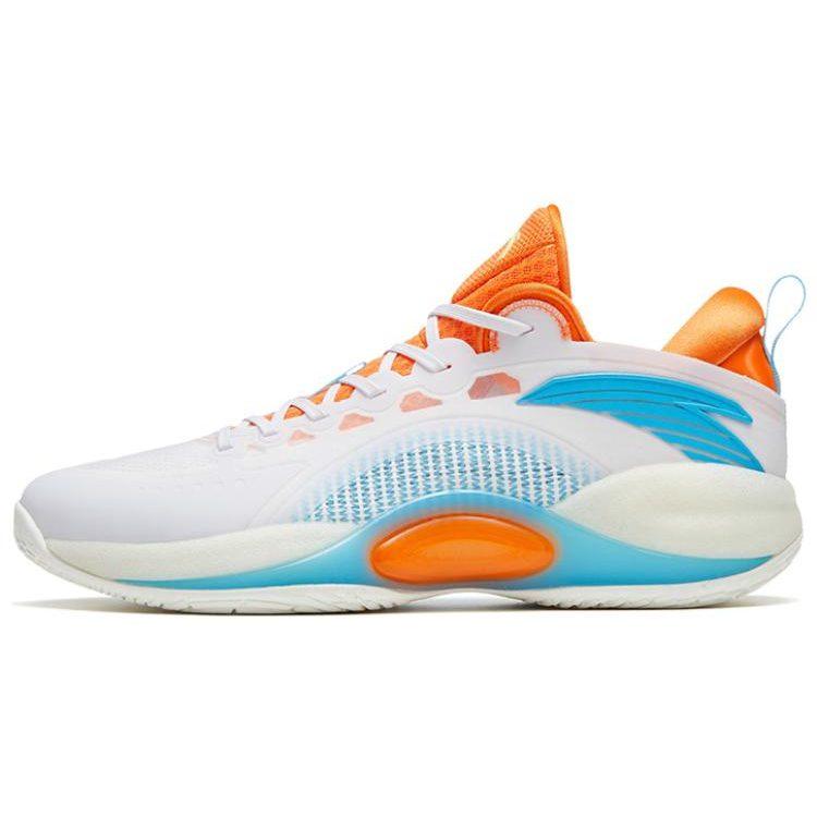 Anta Cement Bubbles 3 Fabric Slip Resistant Abrasion Resistant Low top Basketball Shoes Men's White Blue Orange 112321604-1