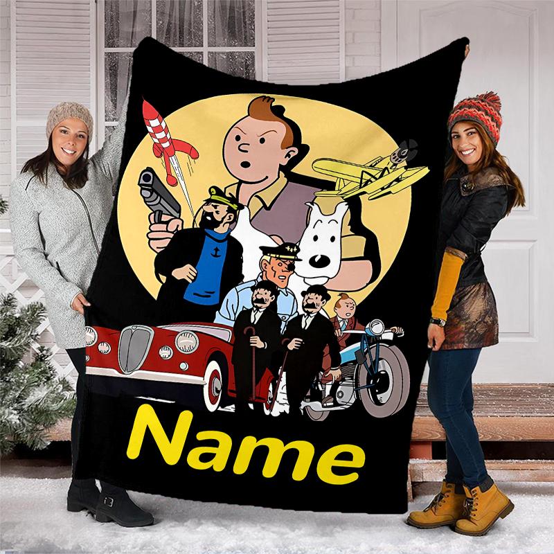 Personalized Custom Name Blanket - The Adventures of Tintin Print Design,Blanket for Sofa,Bed,Travel,Camping - Soft and Warm, Great Gift