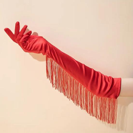 Fringed Elbow Gloves 17.7" Vintage Long Opera Pageant Gloves 1920s