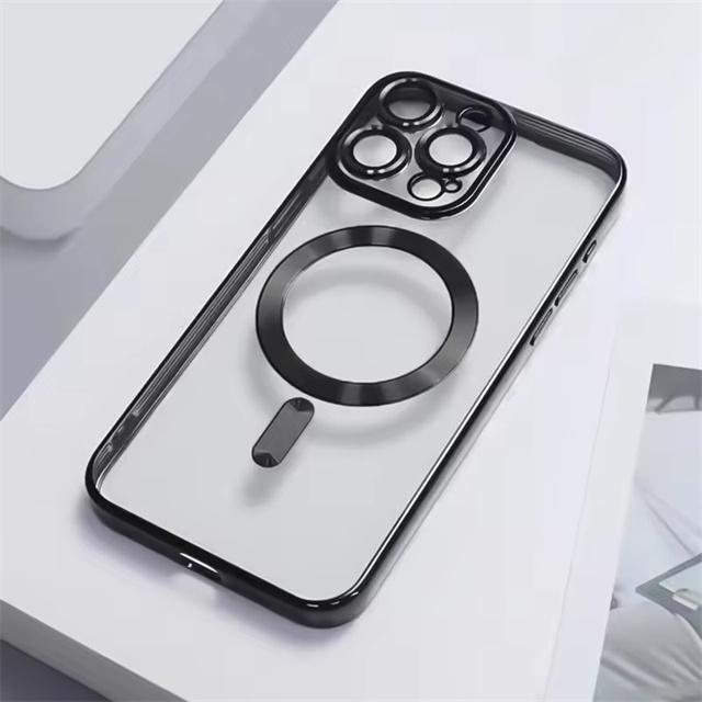 Plating Clear Magnetic Case For iPhone 17 16 15 12 13 14 Pro Max Plus For Magsafe Wireless Charger Shockproof Phone Cover