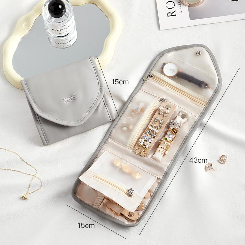 Popular Foldable Jewelry Case Roll Travel Organizer Portable for Journey Earrings Rings Diamond Necklaces Brooches Storage Bag