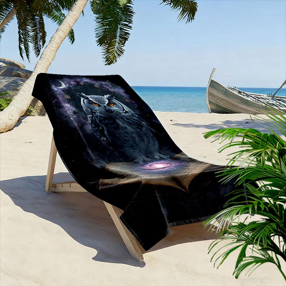 Mystical owl and cosmos Print beach towel, quick drying, suitable for travel, outdoor sports, jogging, the beach and swimming, gift