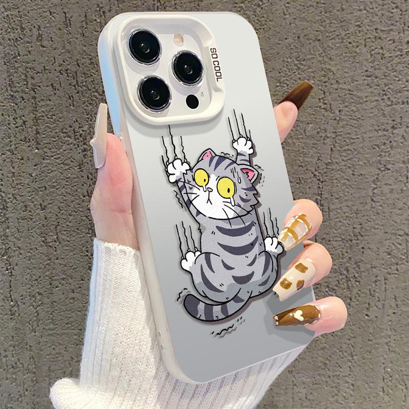 Silver Anti-Slip Cat Phone Case for iPhone 13/14Pro/15ProMax/16Pro/17