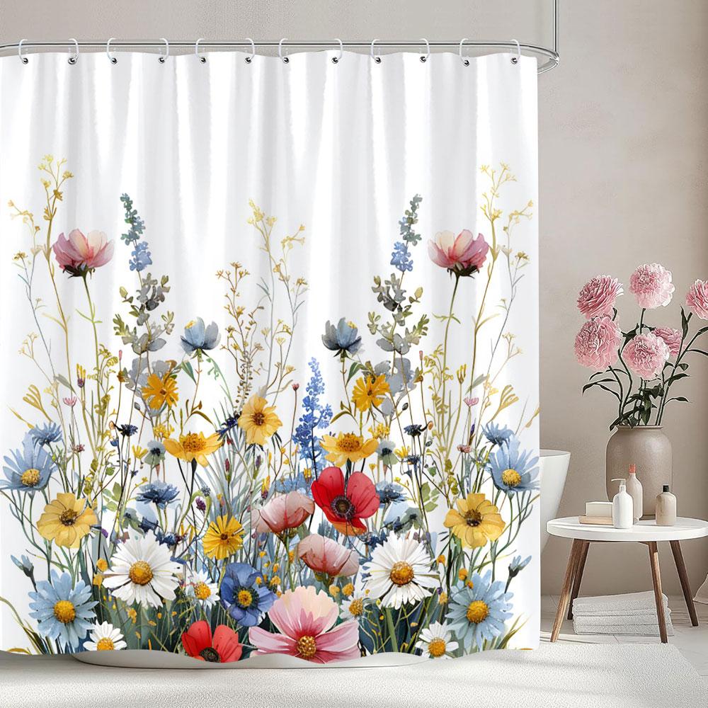 Beautiful Botanical Floral Shower Curtain Green Leaf Multicolour Flower Watercolour Style Art Home Shower Curtain Bathroom Decor