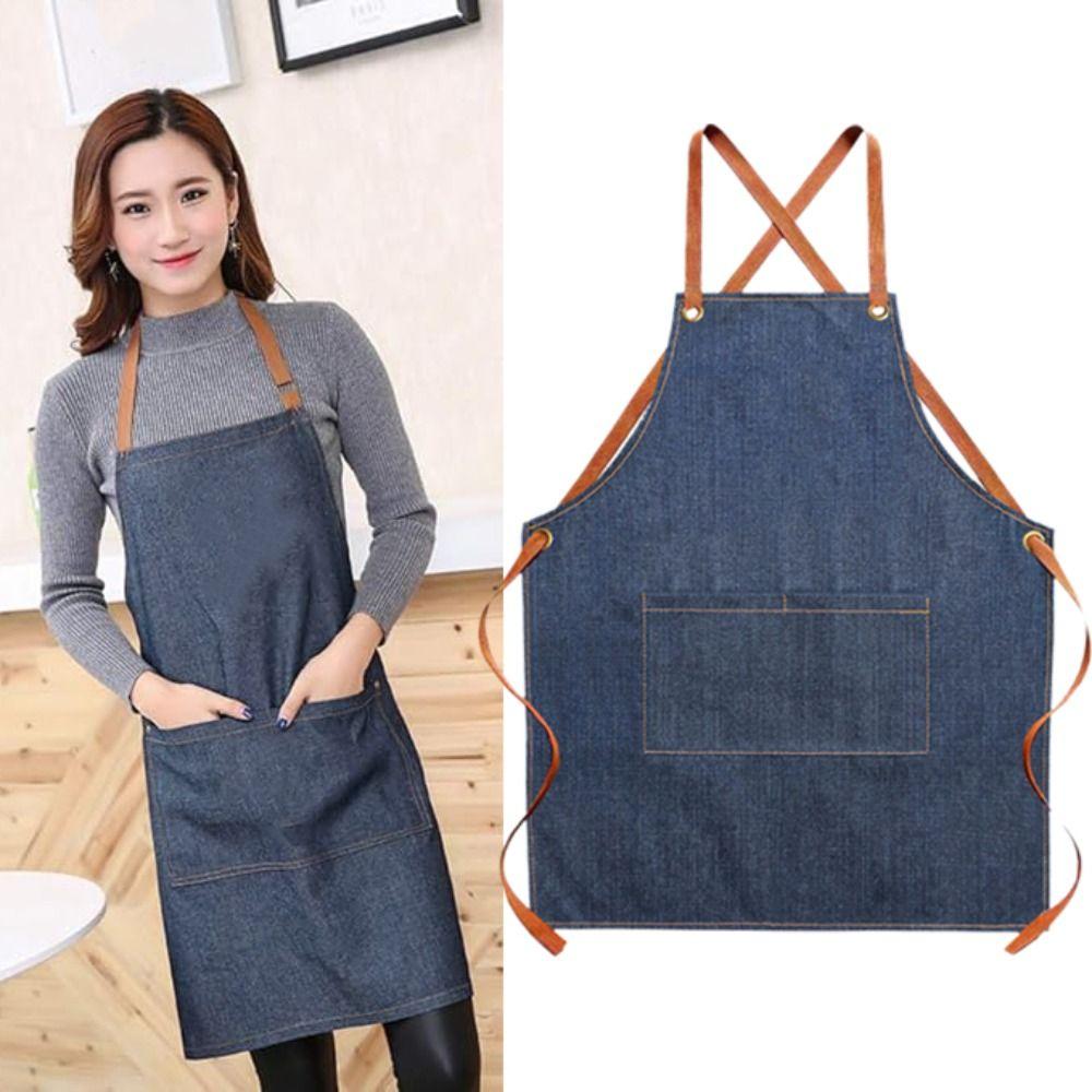 Dirt-resistant Cross Back Denim Apron with Pocket Studio Work Clothes  Bartenders