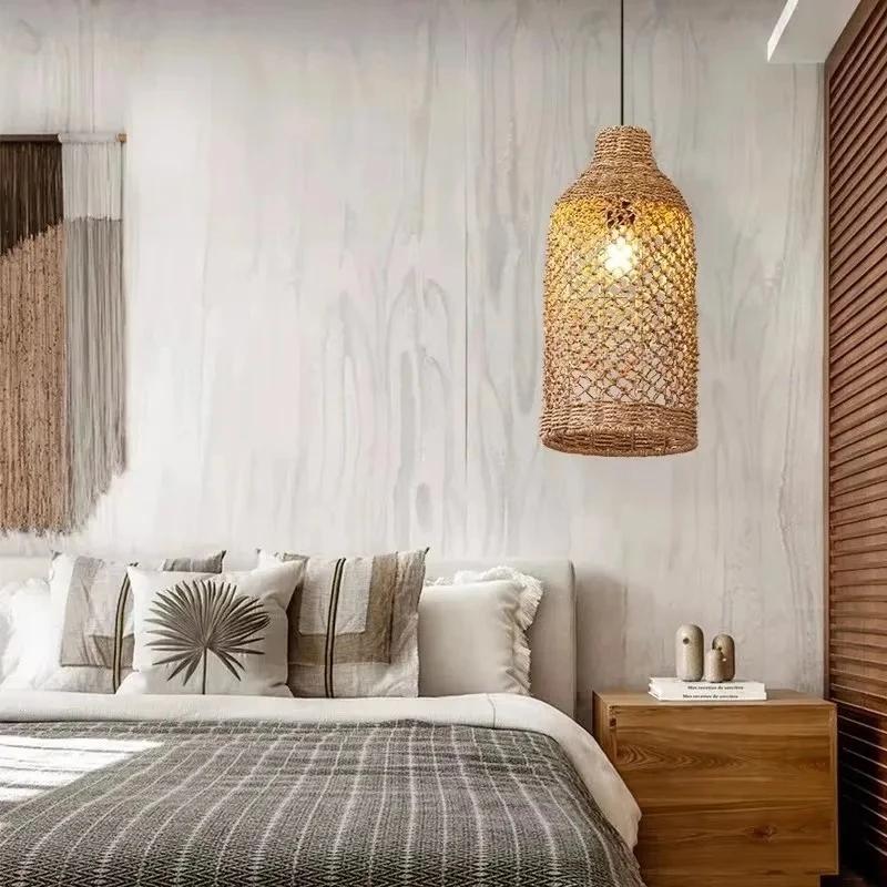 Retro Bamboo Woven Pendant Lamp Rattan Woven Room Dining Japanese Bamboo Art Lantern Tea House Lighting Fixtures