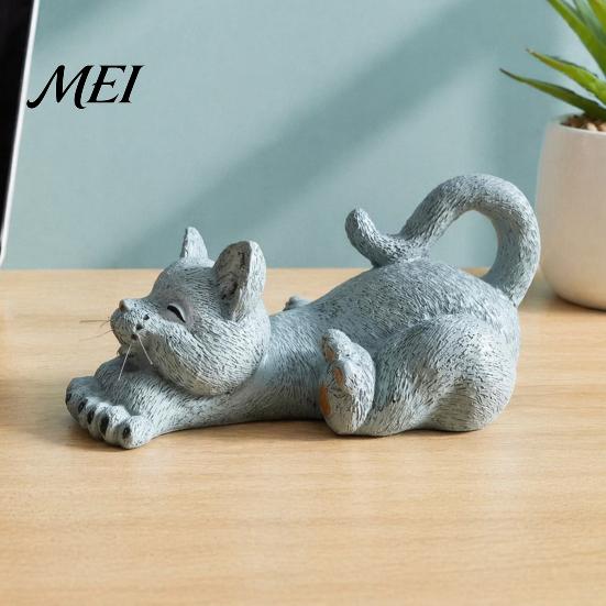 Small Cute Ornament for Workstation Stretching Kitten Figurine, Resin Cat Statue, Animal Ornament, Creative Crafts Room Compact Desktop Decoration