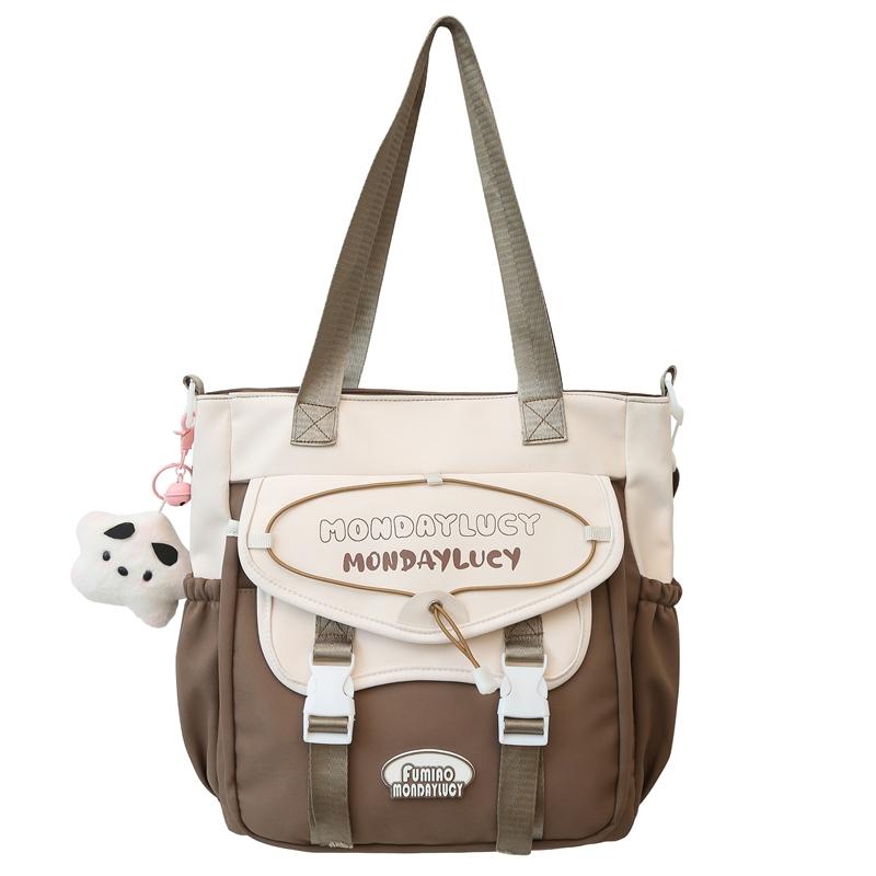 Color Block Shoulder Bag Women's Large Capacity Tote Bag Lightweight Handbag Student Crossbody Bag