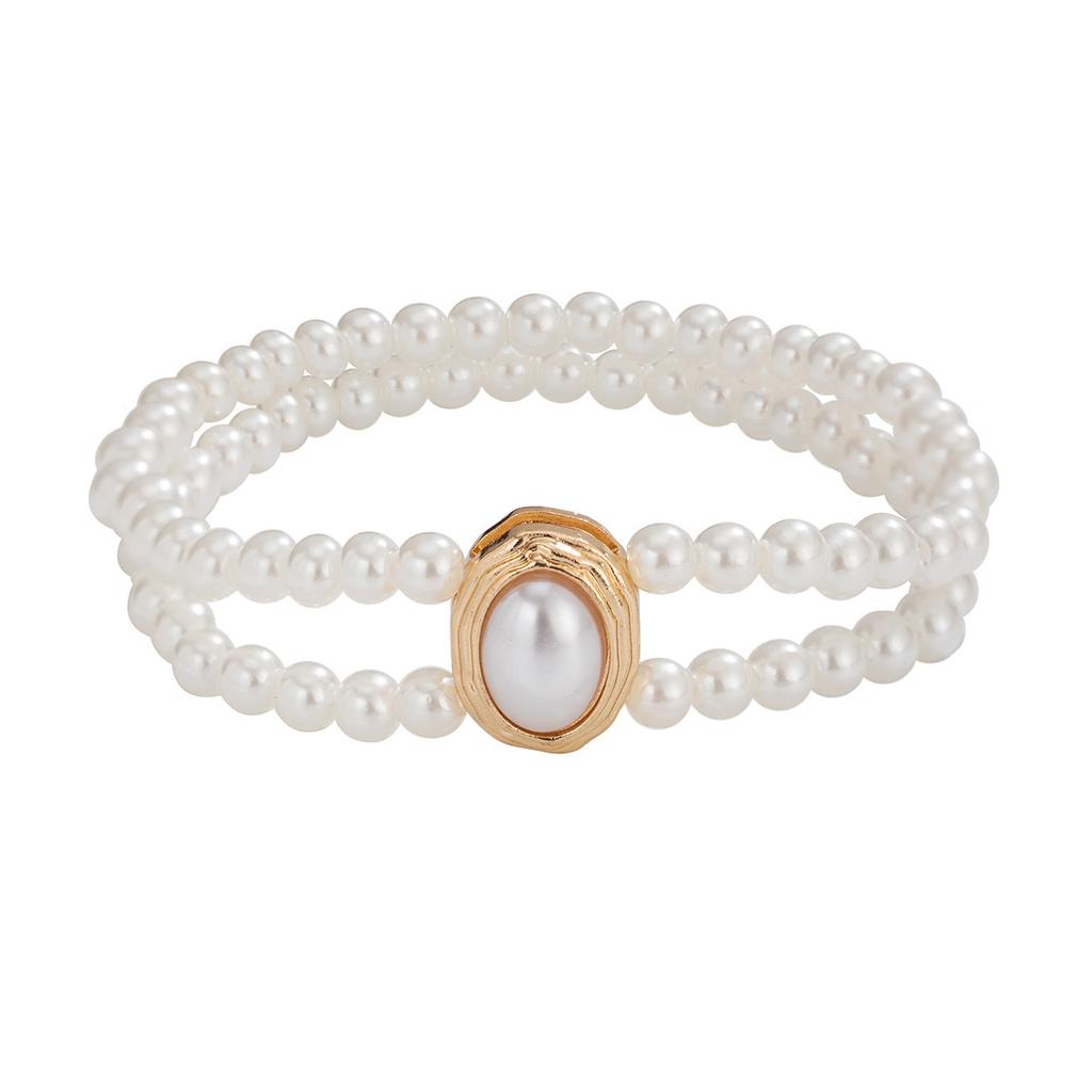 Retro Elastic Double Pearl Anklet Banquet Temperament Business Beaded Turquoise Anklet Jewelry