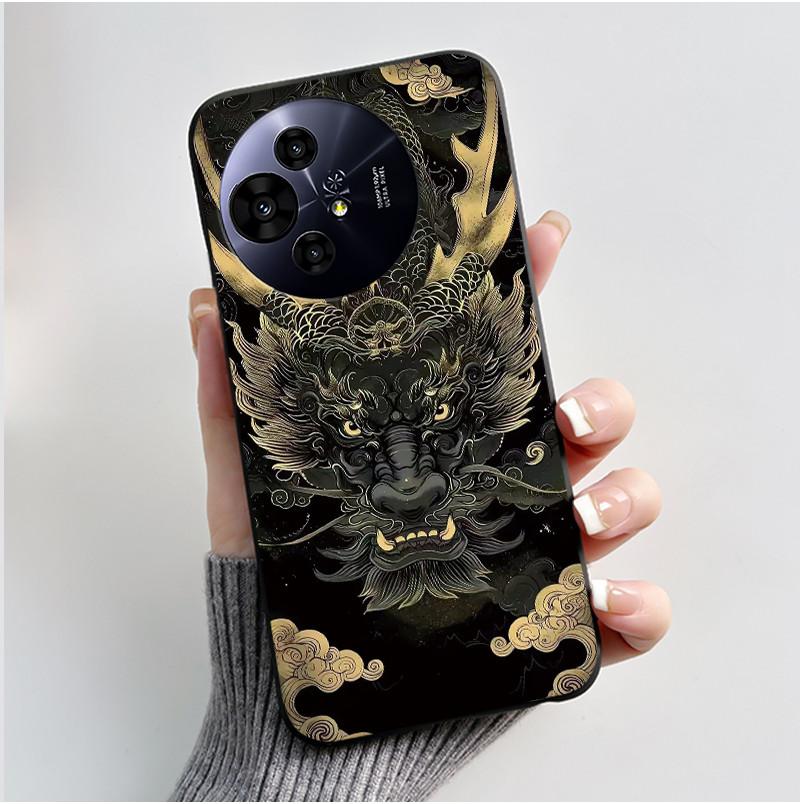 Hülle für TCL 50 NxtPaper 5G / 50 Pro NxtPaper 5G Hülle Luxus Drache Süß Cool Jungen Mädchen Schwarz Matt Weiches Silikon Rückabdeckung