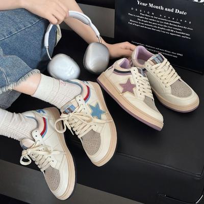 Retro Burst Pattern Star Shoes Early Spring New Old Color Matching Board Shoes Women's Trendy Leather Casual Shoes Women