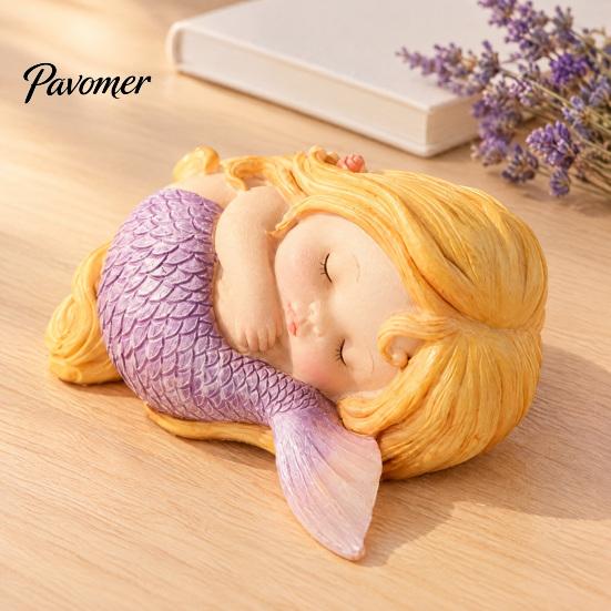 Decorative Statues for Birthday Sleeping Mermaid Figurine, Resin Cute Statue, Mini Ornament Desktop, Micro Landscape Accessories Aquarium Car