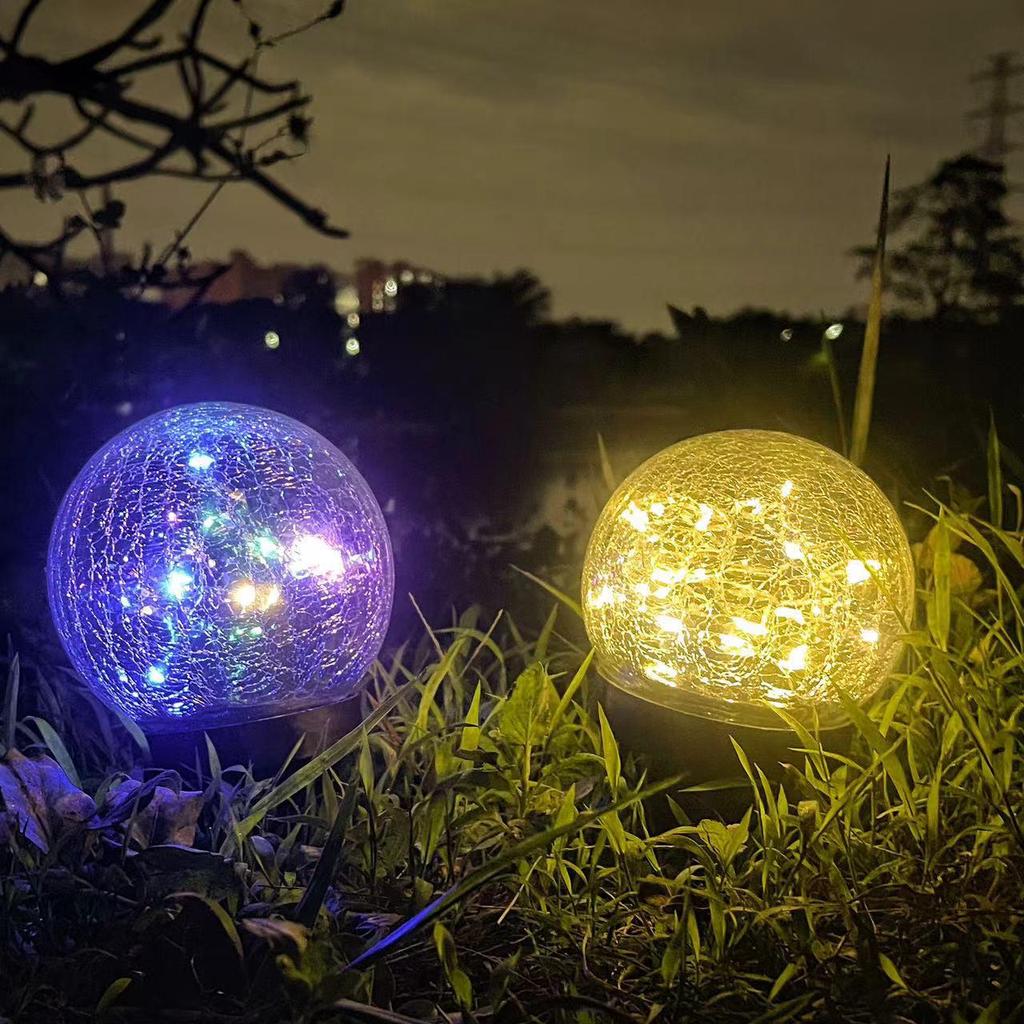 Solar Crackle Glass Stake Light - Outdoor Hanging Courtyard Decoration, Creative Mason Jar Light for Christmas