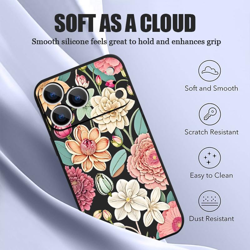 Vintage Flower Case For iPhone 17 Pro Max iPhone 16 15 14 13 Pro Max Magnetic For Magsafe Soft Silicone Phone Back Cover