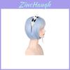 Premium Women Short Ram Rem Cosplay Wig With Stylish Adornment And Heat Resistant Synthetic Bob Hair