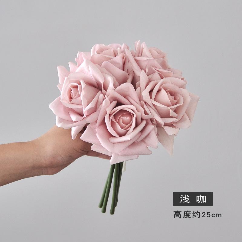 Artificial Roses Single Stem 5pcs Fake Silk Flower Arrangement Bouquet Real Touch for Home Party Wedding Decoration(Light Pink)