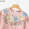 ZANZEA Blusa casual da donna a maniche 3/4 con scollo rotondo e stampa floreale ampia