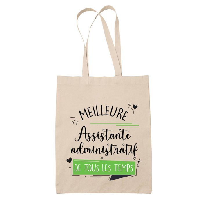 Tote bag - PLANETEE - Assistante Administratif meilleure femme de tous les temps - Coton - Beige - Imprimé en France