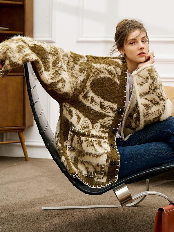 Australian Retro Totem Ethnic Style Knitted Cardigan - Autumn/Winter High-End Mid-Length Loose Coat