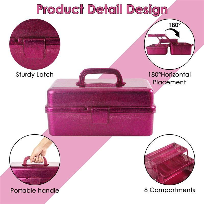 Fresh Glitter Pink & Craft Tool Storage Box,3-Layer Stackable Carry Tackle Box Sewing Box Organizer For Art