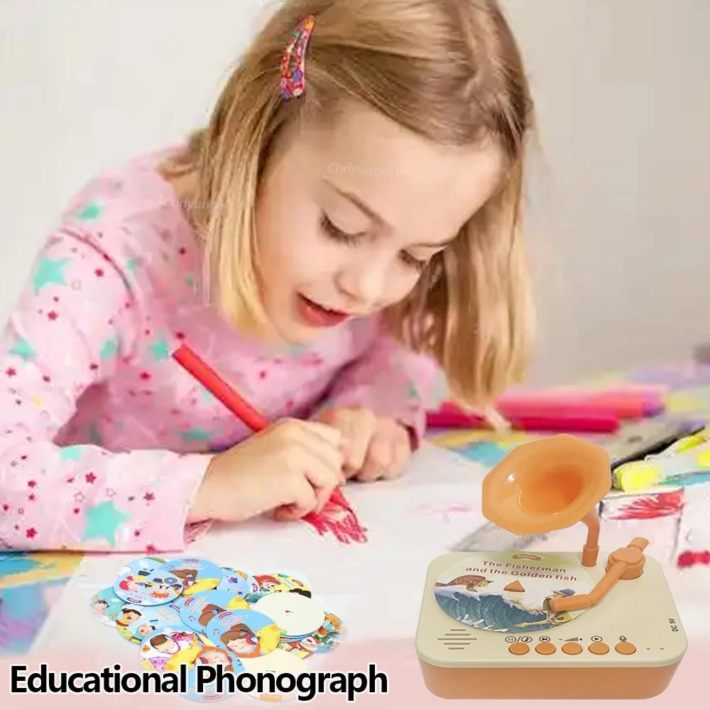 Kids Story Player Gramophone Music Toy with 93 Cards for Early Education Toddler Record Player Phonograph Learning Toys Gifts