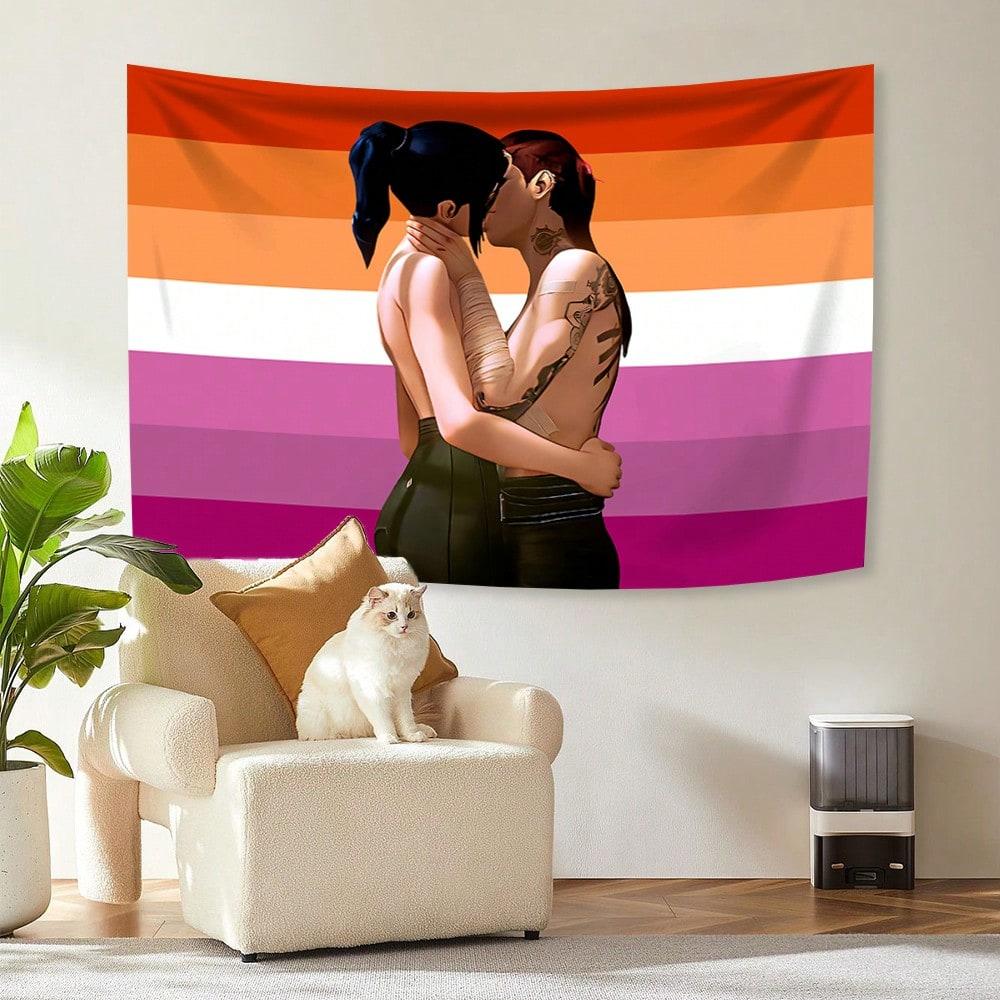 Arcane Lesbian Women Caitlyn Pink Rainbow Tapestry Flag Wall Hanging College Dorm Room Guys Man Cave Art Banner Vintage Blanket
