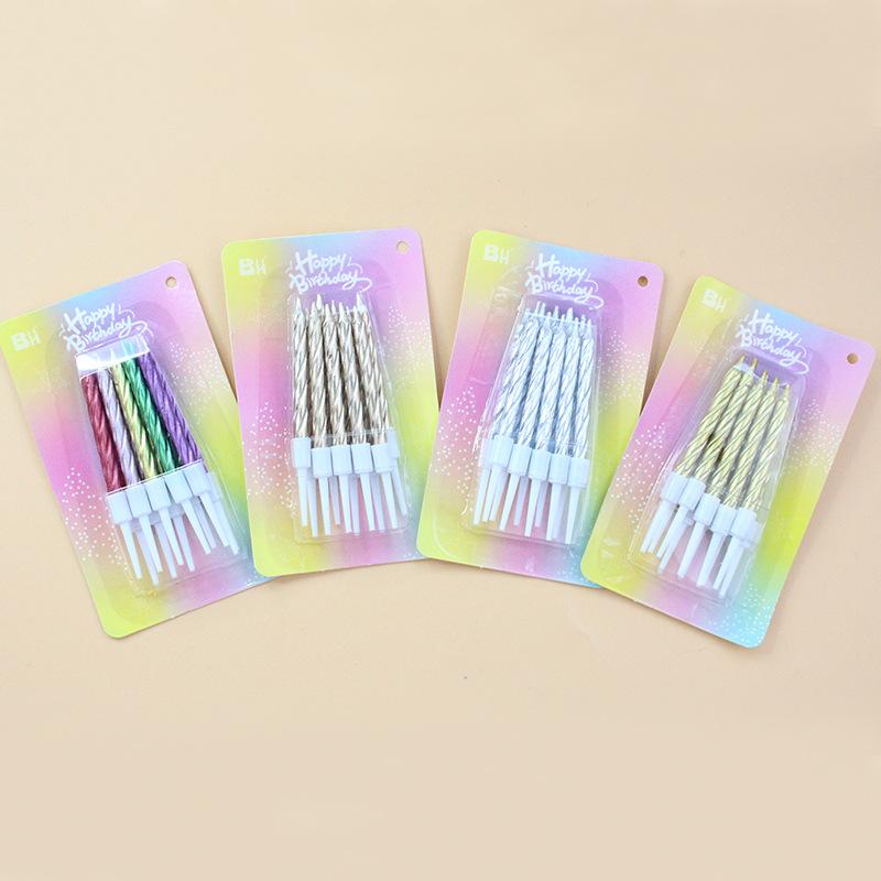 New Gold-plated Threaded 10-piece Suction Card Candles Colorful Electroplated Spiral Gold and Silver Party Decoration Candles