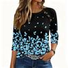 Women 34 Sleeve Crew Neck Button Decor Top Floral Print Loose Fit Blouse Casual Pullover Shirt for Daily Wear Office Home