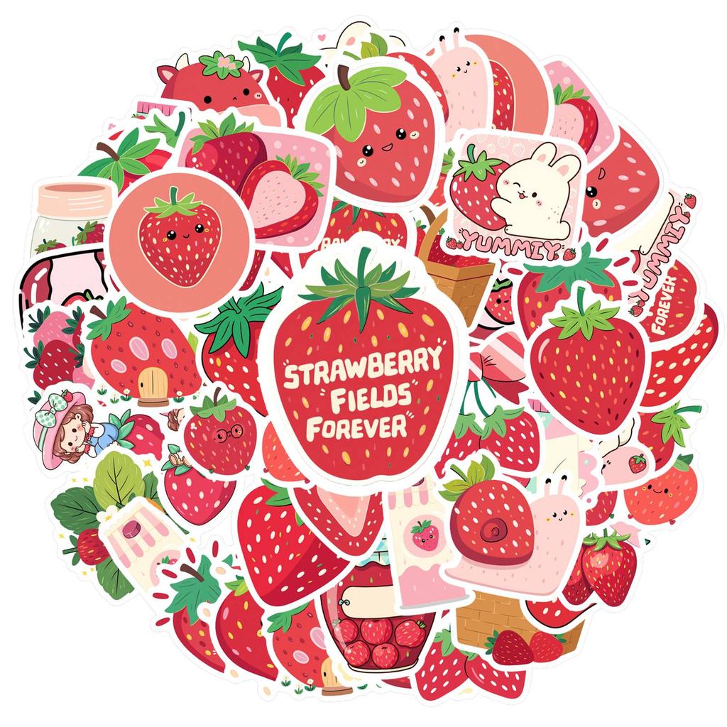 35pcs-50pcs Whimsical Nature Stickers Cute Strawberry Animal Stickers Stationery Stickers For Suitcase Fridge Phone Luggage DIY
