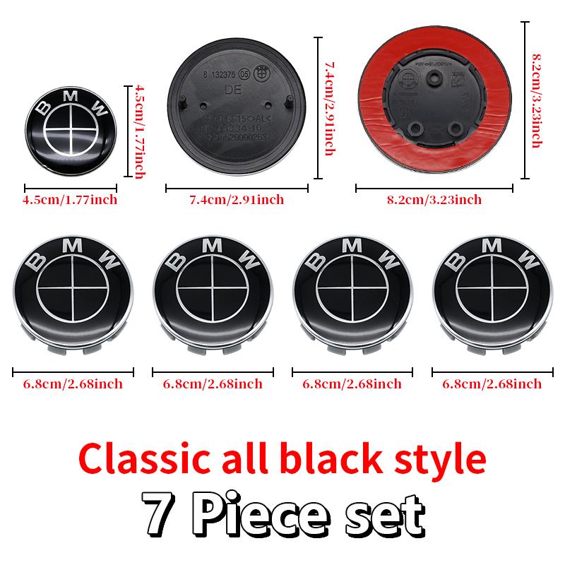 MLKQ6 All Black 82mm 74mm Car Front Rear Logo 68mm Wheel Hub Center Cover Steering Wheel Center Stickers For BMW E90 E87 F20 E46 F30